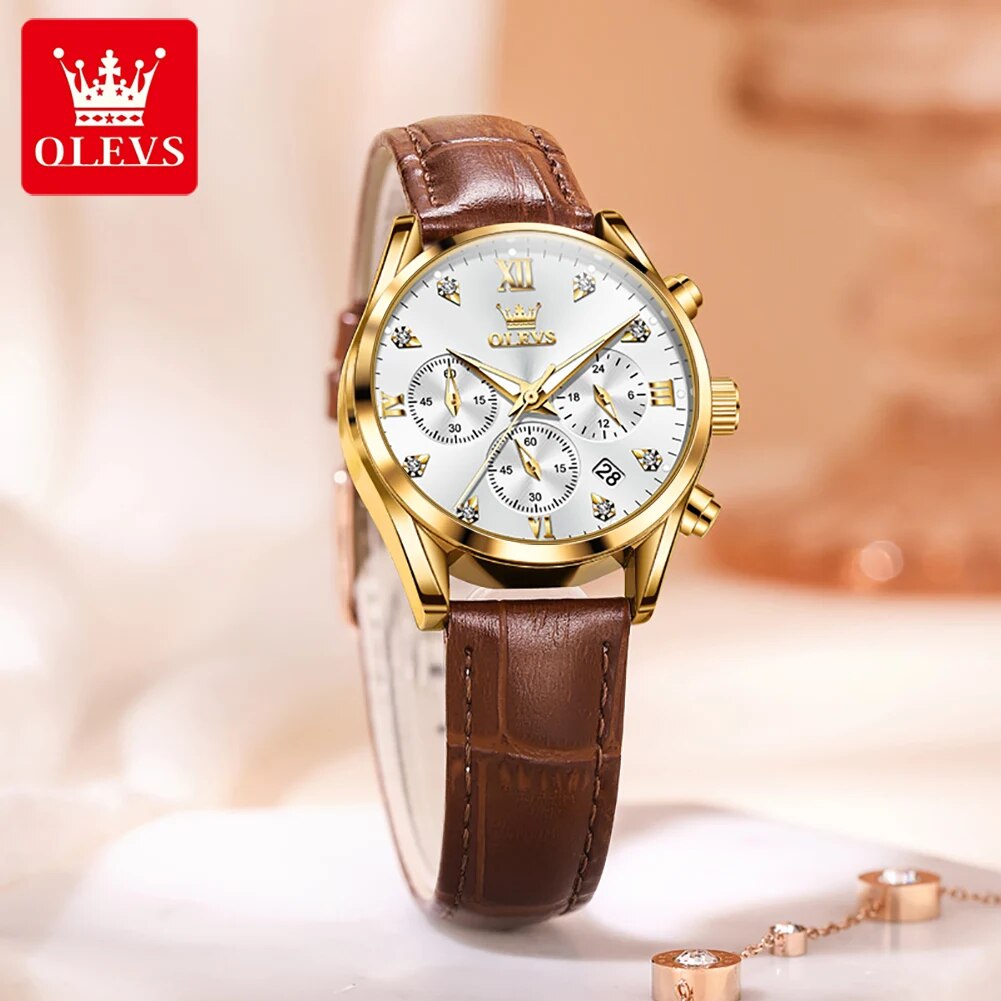 OLEVS 5523 Women's Watches Lea - Luxury Watch With Leather Strap review and price