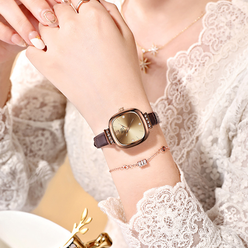 Women's Rose Gold Square Watch - Luxury Watch With Leather Strap review and price