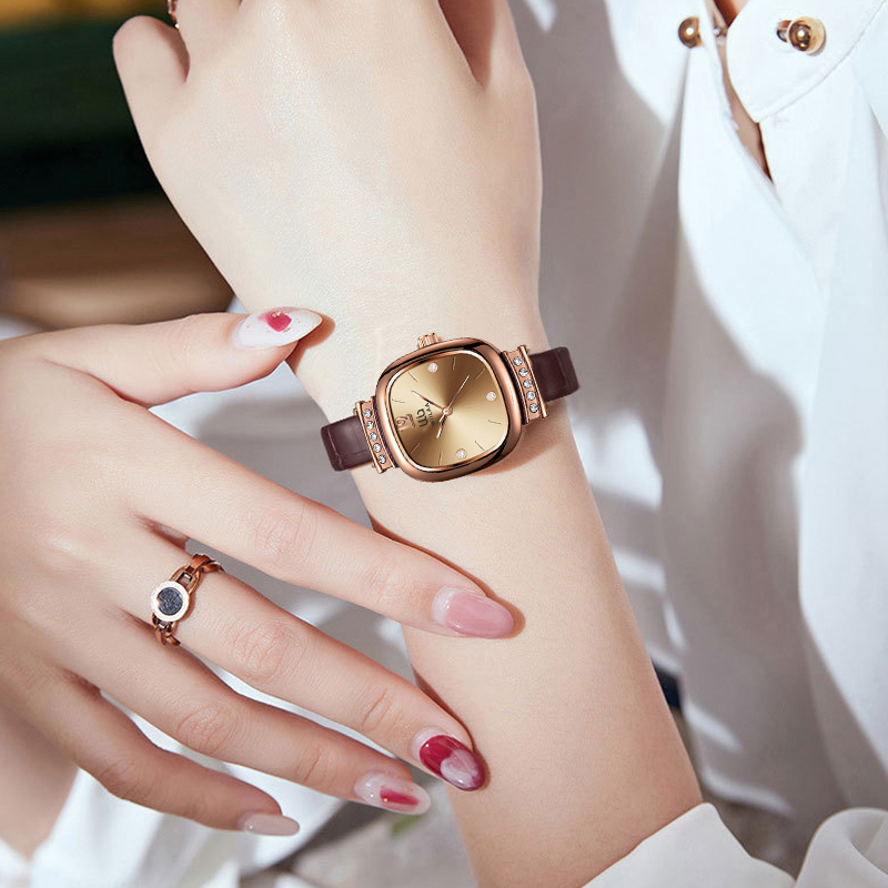 Women's Rose Gold Square Watch - Luxury Watch With Leather Strap review and price