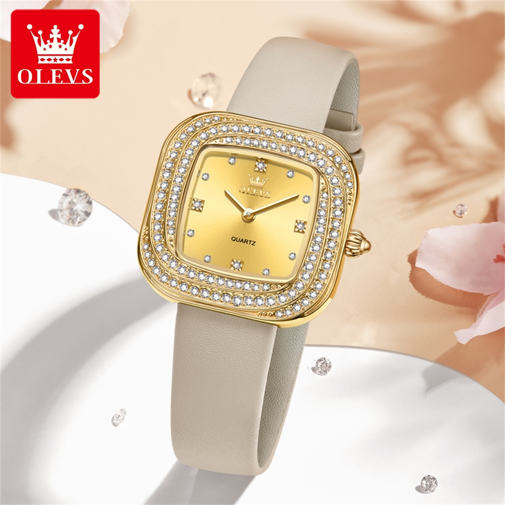 OLEVS Fashion Ladies' Square Q - Luxury Watch With Leather Strap review and price