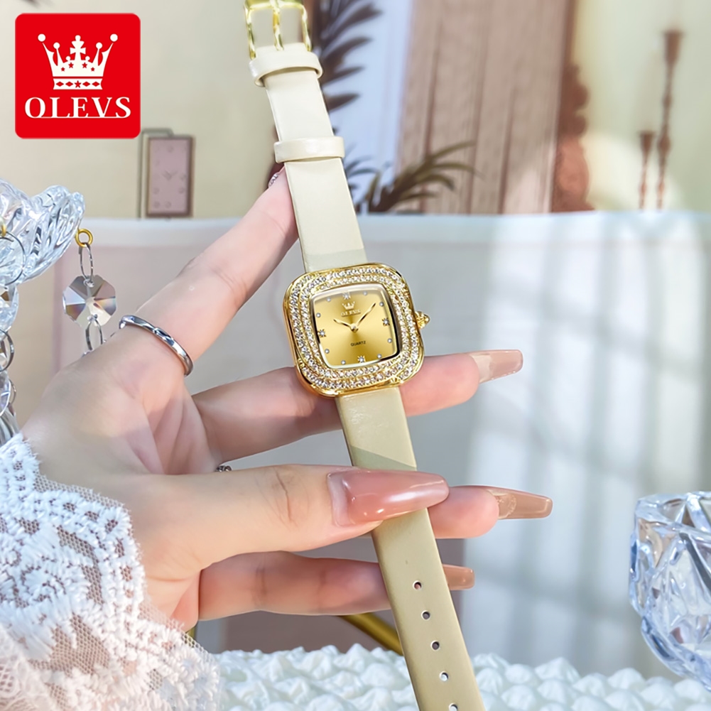 OLEVS Fashion Ladies' Square Q - Luxury Watch With Leather Strap review and price